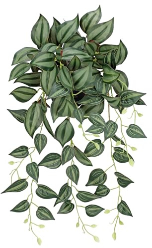 Oairse Artificial Plants with Black Pots Fake Trailing Plants Decorative Fake Potted Plants Faux Tradescantia Zebrina for Indoor Outdoor Home Office Bathroom Kitchen Table Shelves Decor