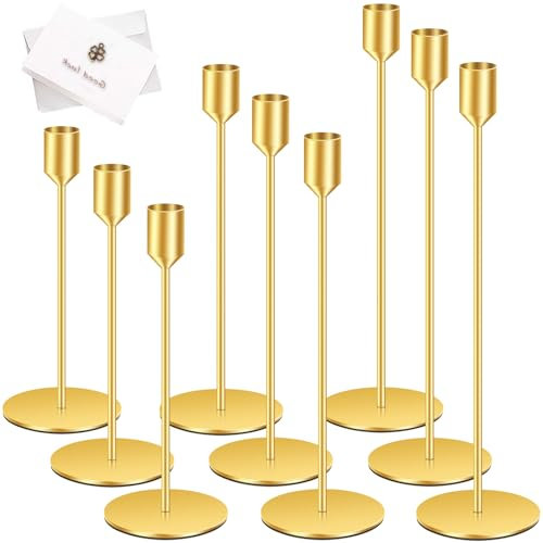 TOSUTO Portacandele in Metallo Alto,9 Pezzi Oro Portacandele,Candeliere da Tavolo Ornamento Decorazioni,Decorativi per la Tavola per Natale Halloween Ringraziamento bar feste Soggiorno Decor