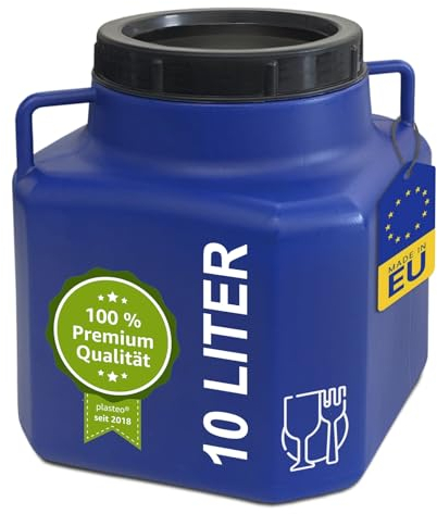 plasteo® 10 litros de boca ancha con tapa y asas, rectangular, azul, apto para alimentos, sin BPA, versátil recipiente de plástico para agua, pienso, almacenamiento o como barril de lluvia