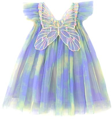 Miipat Bebis flicka tyllklänning fjäril ärmlös ungt barn prinsessa tutu blomma klänning bröllop födelsedagsfest klänning flicka 6 månad-6 år, Tiedyed blå, 5-6 ans