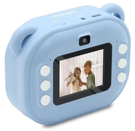 MOOOV 477522 Appareil Photo Instantané avec Camera Enfant Fille Garçon- Imprime Foto sur Papier - Ecran Couleur, Rechargeable Câble USB-C Inclus - Bleu