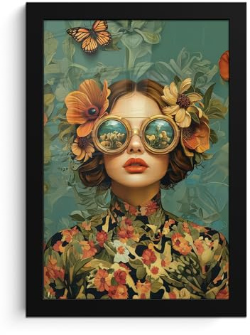 MuchoWow© Wandbilder mit Rahmen Wanddeko Bilder Wohnzimmer Moderne | 20x30 cm - Zimmerdeko Geschenk Bilderrahmen Frau - Blumen - Schmetterlinge - Natur - Vintage