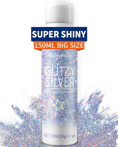 Elitles Made Body Glitter Glitzer Haarspray,150ML Glitzer Spray Haare und Körper,Holo Silber Glitter Spray Body Glitzerspray for Haare Basteln Kleidung