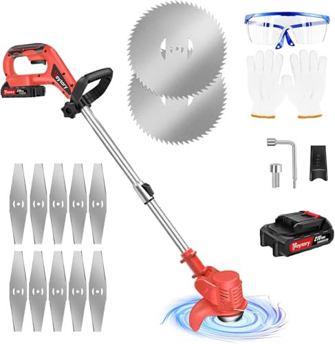 21V Electric Weed Trimmer, 4 in 1 Multitool Lawn Trimmer with Adjustable Handle and 84-120cm Telescopic Pole, 90°Rotatable Cordless Grass Trimmer, Lawn Trimmer for Flower, Garden, Trees (2x1500mAh)