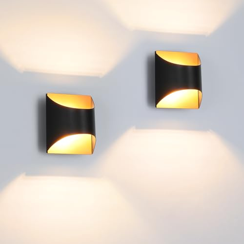 Homefire Wandleuchte Innen Wandlampe Schwarz Gold - 2ER Up Down Flur | Wandlampen Treppenhaus Leuchten Vintage G9 Keramik Wandbeleuchtung für Schlafzimmer Wohnzimmer Kinderzimmer Ohne Leuchtmittel
