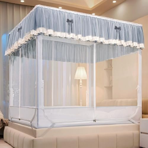 Bettzelt für Doppelbett (150x200 cm) – Prinzessin Himmelbett mit Rüschen, Spitze & 3 Eingängen – Atmungsfähiges Mesh (mückensicher) – Kuscheliges Traumzelt mit abnehmbarem Baldachin & rutschfester Mat