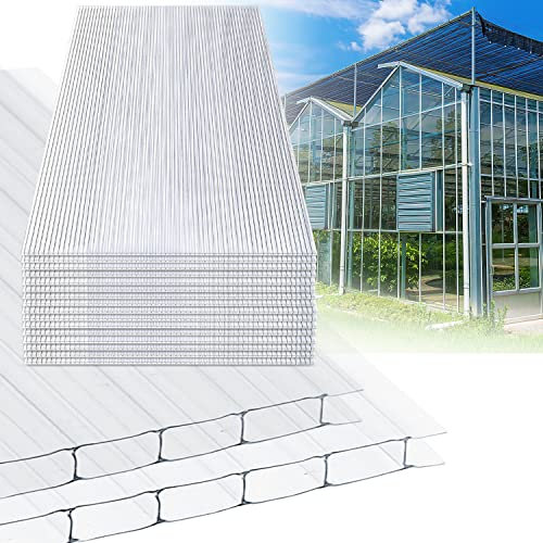 Jaxguom 14x Polycarbonat Hohlkammerstegplatten 4mm, 60,5x121 cm Doppelstegplatte Gewächshausplatten für Gewächshaus Gartenbau Ersatzplatten