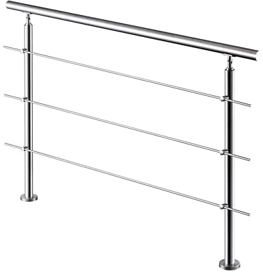 AICA Barandilla escalera, barandilla de acero inoxidable 304, pasamanos de escalera para interior y exterior escaleras, jardin, balcón, terraza, 180x106 cm, 3 barras transversales