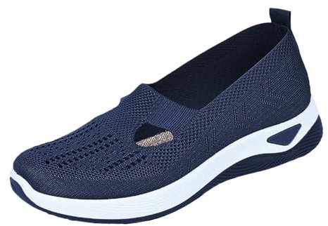 Orthopedic Slippers for Women UK Summer Air Cushion Slip-On Shoes Mesh Half Drag Walking Shoes with Arch Support Ladies Breathable Knit Mule Sneakers Indoor Outdoor Trainer Sandals Blue
