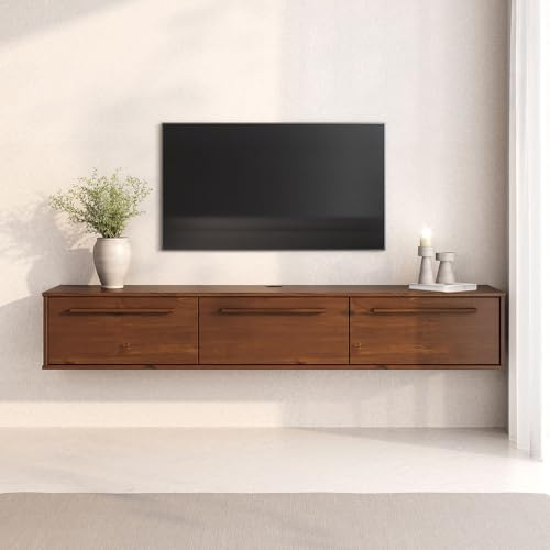 IDIMEX Lowboard TECCA 180 cm hängend aus Massivholz, Kastanie Finish – Moderne Hängekonsole mit 3 Klappen, Mid Century Style, stilvolle Wandkommode zur Wandmontage mit Stauraum