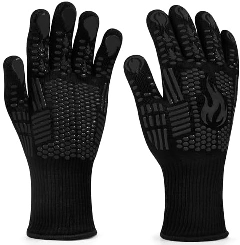 FITFETS Grillhandschuhe (Hitzebeständig), Ofenhandschuhe, rutschfeste Silikon - Feuerfeste Handschuhe, BBQ Handschuhe, Küchenkochhandschuhe