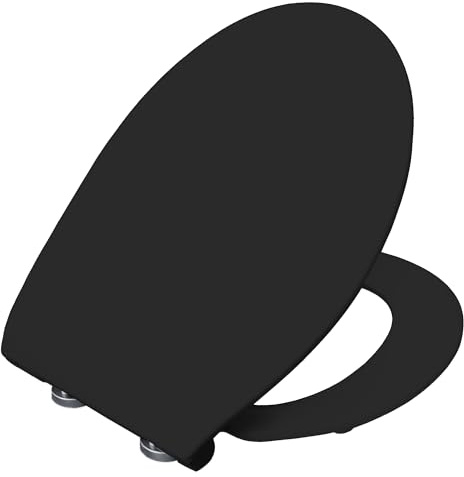 Abattant WC BEMIS Click&Clean® Slim à Fermeture Automatique - Noir Mat | Abattant WC Noir à Fixation Supérieure, avec Technologie Quick Release Click & Clean | Charnières en Acier | Universel | Design