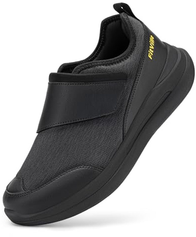 FitVille Diabetic Shoes for Men, Extra Wide & Adjustable Strap Walking Shoes for Sensitive Swollen Feet, All-Day Comfort and Stability for Plantar Fasciitis Foot Pain Relief Jet Black