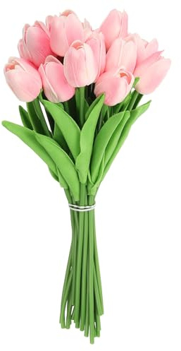 QUARKZMAN 20 Pezzi Tulipani Fiori Artificiali, Fiori Finti Steli Di Tulipano In Seta Con Effetto Reale Per Centrotavola Bouquet Matrimonio Decorazione Tavolo Festa (Arancio Rosa)