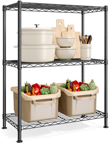 SONGMICS Estantería de Almacenamiento, Balda Ajustable, Estantería Metálica, Garaje, Dormitorio, Salón, Vestidor, Cocina, Despensa, 3 Niveles, 30 x 60 x 77 cm, Negro Tinta LGR163BH01