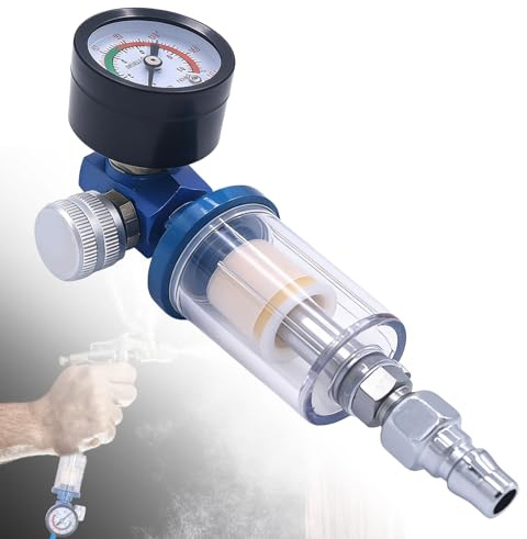 PRITOK 1/4 Line Air Filter & Air Pressure Regulator Combination Tool Kit: Pressure Regulator Oil-Water Separator Air Line Coupling Bayonet, Airline Air Compressor Water Trap Filter for Spray Gun