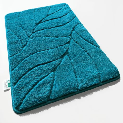 Floordirekt Tapis de bain - extra moelleux & séchage rapide - Tapis de salle de bain avec dos antidérapant - Tapis de bain et drap de douche (Maris) Turquoise, 50 x 80 cm