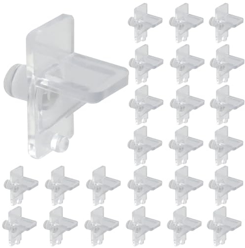 Cjueiom 24 Pcs Shelf Holders Pegs 1/4 Inch, Clear Plastic Cabinet Shelf Support Clips, Furniture Pins for Kitchen Cabinet, Bookcase, Wood Shelving, Easy Installation and Replacement