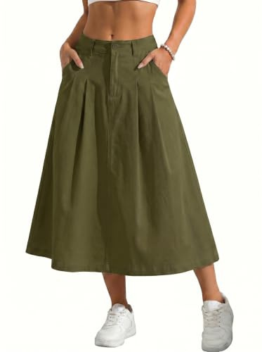 GRECERELLE Jupe d'été longue pour femme - Jupe trapèze - Élégante jupe de travail - Robe de plage avec poche et boutons