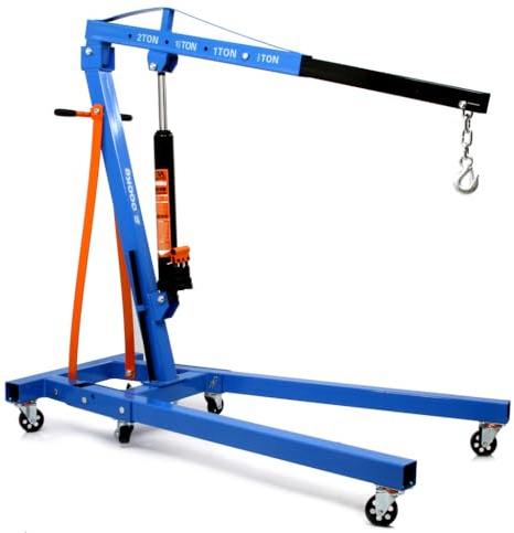 IMJ-Global Grúa de taller 2 TON Modelo M80405C con brazo ajustable a 4 niveles (500-2000 kg), elevación hasta 2270 mm, estructura robusta y plegable con cadena y gancho incluidos