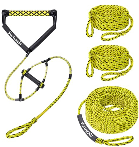 Vortexain Wakeboard-rep med handtag, 22,9 m 4-sektion flytande vatten skidrep, gul och svart, 16-strängs bogserlina med EVA-handtag för vattensport skidåkning wakesurf vakna bräda surfning båtliv