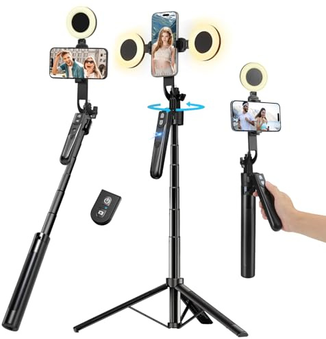 180CM Automatischer Gesichtsverfolgung Handy Stativ für Smartphone mit Licht, 360°Drehung Selfie Stick Tripod für iPhone/Android/GoPro, Handyhalterung Stativ für Live Stream Video Aufnahmen