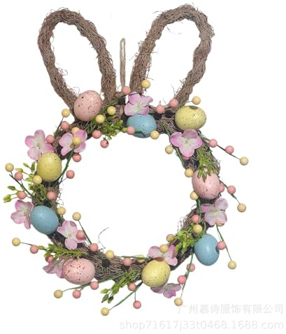 Décoration Couronne De Pâques Lapin Deco Paques Guirlande Paques Decorations Colorée Et Mignonne Décor Murale avec Œufs Floraux Artificiels Ornement Printanière De Fête pour Porte Fenêtre Mur Balcon