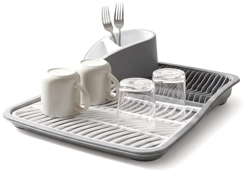 GEEZY Dish Drying Rack with Cutlery Holder - Modern Space Saving Kitchen Drainer Rack - Multipurpose Draining Board for Plates, Glasses & Bowls, 42 x 33 cm