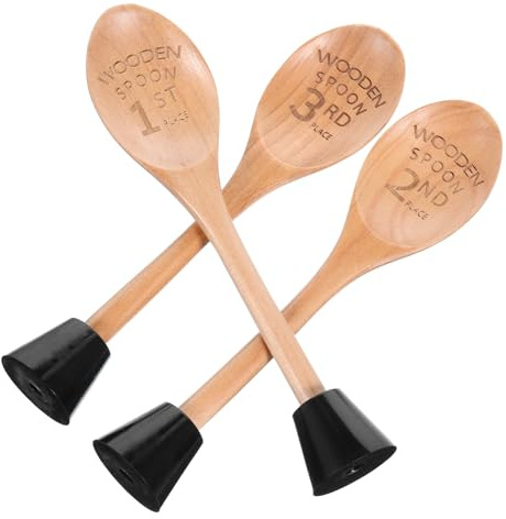 Angoily Ensemble de 3 Trophées Cuillères en Bois Gravées Socle, Récompenses pour Concours Cuisine et Pâtisserie, Accessoires pour Cérémonies de Remise de Prix Culinaires
