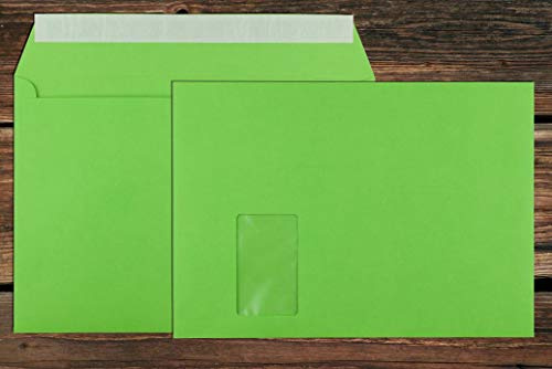 Intensiv-grüne Elco Color Briefumschläge mit Fenster (lasertauglich) / 229 x 324 mm (C4) / mit Abziehstreifen/Versandtasche/haftklebend / 250 Stück