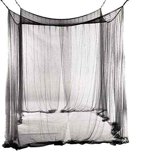 JYCRA Moskitonetz für Doppelbett, rechteckig, einfarbig, Betthimmel, Betthimmel mit 4 Öffnungen, einfache Installation, Polyester, Schwarz , 190cm x 210cm x 240cm