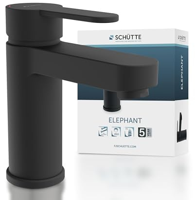 Tvättställsblandare ELEPHANT, badrumskran, enkelspaksblandare med avloppsblandare, svart matt