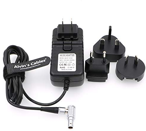 Alvin's Cables Teradek Adaptateur Secteur Câble Convertisseur Angle Droit 2 Broches vers AC Universel avec Fiches US UK EU UA pour Z Cam E2 Flagship, Teradek Cube Hollyland Cosmo 600