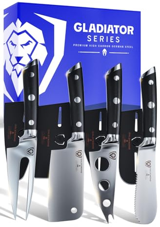 Dalstrong Charcuterie & Cheese Knife Set-4pc-Gladiator Series Elite-Mini Cleaver, Serrated,Round-Tip,Forked Cheese Knives Set-G10 Handle-Soft & Hard Cheese-Sheath-NSF Certified