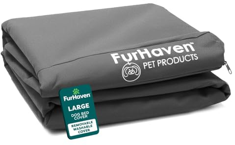 Furhaven Wasserabweisender Ersatzbezug für Hundebett, für drinnen und draußen, Logo-Druck, Steingrau, Größe L
