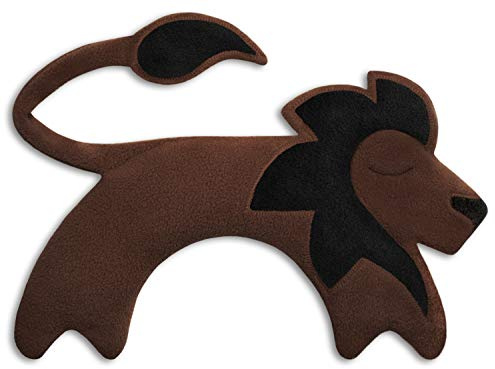 LESCHI Coussin chauffant - Bouillotte micro-ondes - Animal : lion marron - Bouillotte graines de blé bio souple - Idéal pour se réchauffer en hiver et tensions au niveau cou, épaules, nuque