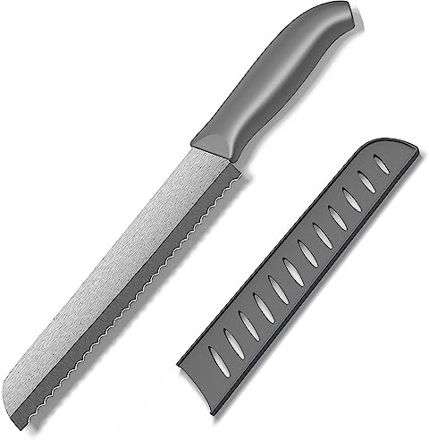 Muncene Ceramic Serrated Bread Knife Slicing Knife - 8 Sharp Blade Kitchen Knife with Cover