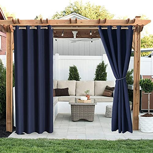 LIVEINU Outdoor Vorhänge Aussenvorhang Garten Verdunkelung Outdoor Gardinen Blickdicht Winddicht Wasserabweisend Sichtschutz Sonnenschutz UVschutz 2 Stück | 120x150cm(B x H) Marineblau