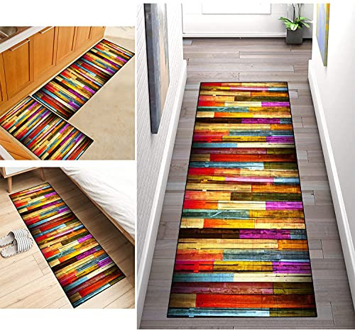 ZDOHMij Teppich Läufer Flur 110x300cm Bunt Küche Schlafzimmer Teppichläufer rutschfest Küchenläufer Wohnzimmer Waschbar Meterware KüchenTeppich Korridor Teppich Modern Polyester, Anpassbare Größe