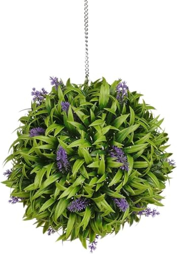 BPIL Artificial Hanging Baskets Outdoor Plants Topiary Grass Flower Balls in Purple Lavender, 28cm in Diameter (4)