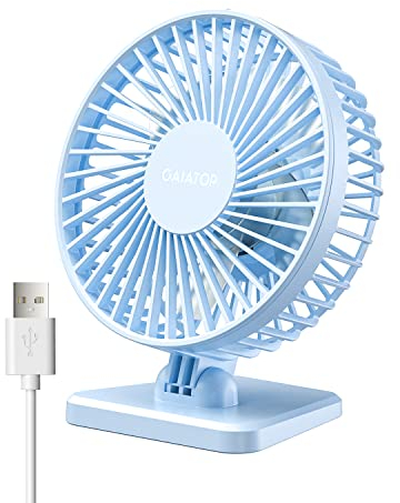 gaiatop USB Desk Fan, Small But Powerful, Portable Quiet 3 Speeds Wind Desktop Personal Fan, Adjustment Mini Fan Table Fan for Better Cooling, Home Office Car Indoor Outdoor light blue