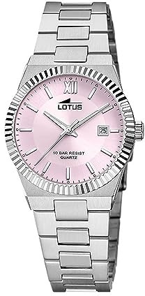 LOTUS Montre Femme Analogique Acier Inoxydable 316L Argent - Mouvement Quartz - Verre Minéral Haute résistance - Étanche 10 ATM - Calendrier 18838/2 - Freedom Collection