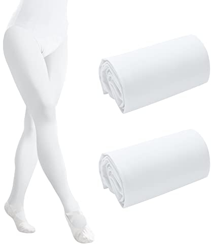 AIEX 2 Pairs Ballet Dance Tights Footed, Ballet Legging Stocking Pantyhose for Girls Kids Women Toddler Students Practice (White, L)