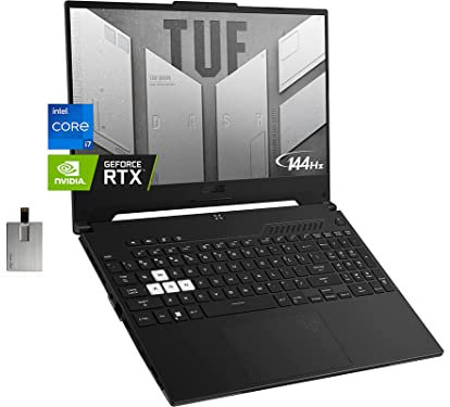 ASUS 2022 TUF Dash 15.6 144Hz Gaming Laptop, Intel 12th Core i7-12650H, 64GB DDR5 RAM, 2TB PCIe SSD, NVIDIA GeForce RTX 3070 Graphics 8GB, Backlit Keyboard, Win 11 Pro, Black, 32GB USB Card