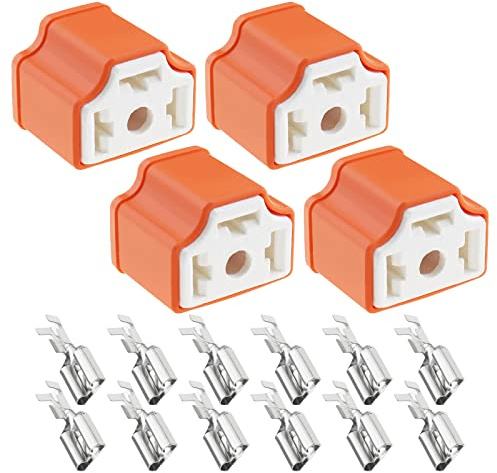 Be In Your Mind 4 Stück 3-poliger H4-Scheinwerfer Steckdosen Ersatz 3-poliger Stecker-Steckdose 90-Grad Scheinwerfer Kabelbaum Stecker mit 12x Klemmen Autozubehör 55W Orange