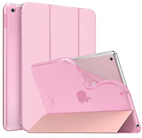 MoKo Case for iPad 9th Generation 2021/ iPad 8th Generation 2020/ iPad 7th Generation 2019, Soft Translucent TPU Frosted Back Cover Slim iPad 10.2 inch Case with Stand, Auto Wake/Sleep, Flowers Pink