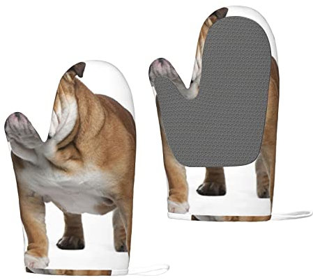 Hitzebeständige Silikon-Ofenhandschuhe, 2er-Set, Englisch-Bulldogge, Küche, rutschfest, 1 Paar für Backen, Kochen, Grill, 1 Paar