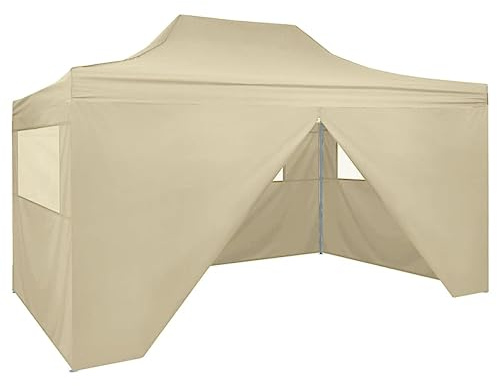 HOMIUSE Faltzelt Pop-Up 3x4,5 m Cremeweiß Pavillon Faltpavillon Grillpavillon Gartenpavillon Gartenlaube Party Zelt Pavillion Pop Up Pavillon Faltbar mit 4 Seitenteilen