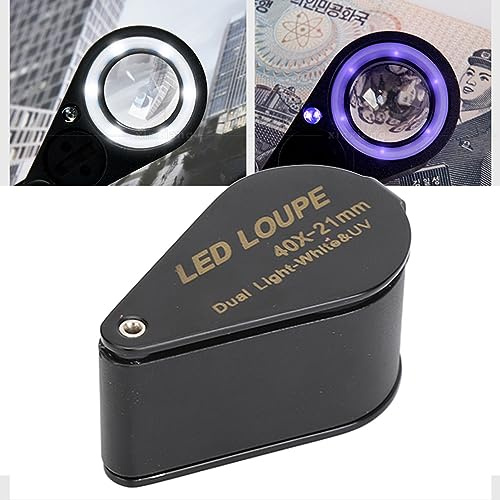 40-fache Juwelierlupe mit LED und UV-Licht, Wiederaufladbare Taschenfaltlupe, Mini-Lupe aus Metall für Juweliere, Briefmarkenphilatelisten, Münznumismatiker
