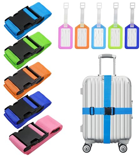 LWMLWM Set di 5 Cinghie per Valigia con Etichetta, Cinghie Colorate